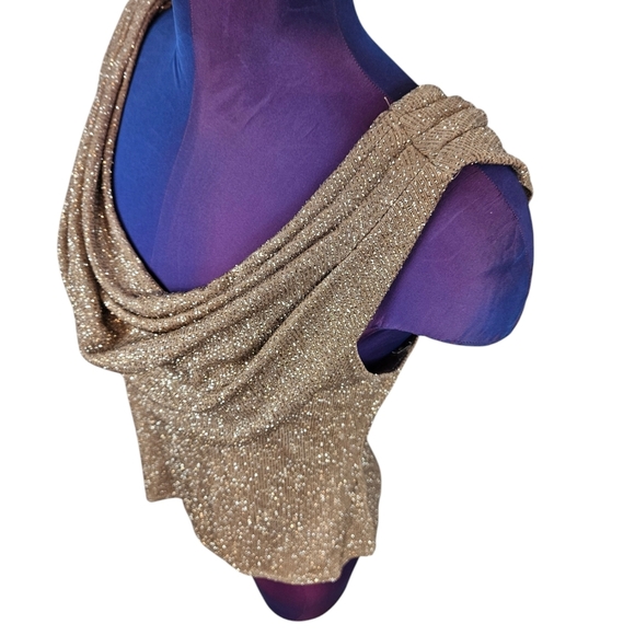 Vintage Onyx Nite Gold Sparkly Cowl Neck‎ Stretch Evening Blouse Size Large I27 - Picture 4 of 8